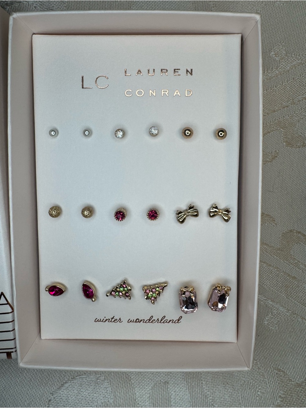 New LC Lauren Conrad Christmas Pink and Gold 9 pack Earring